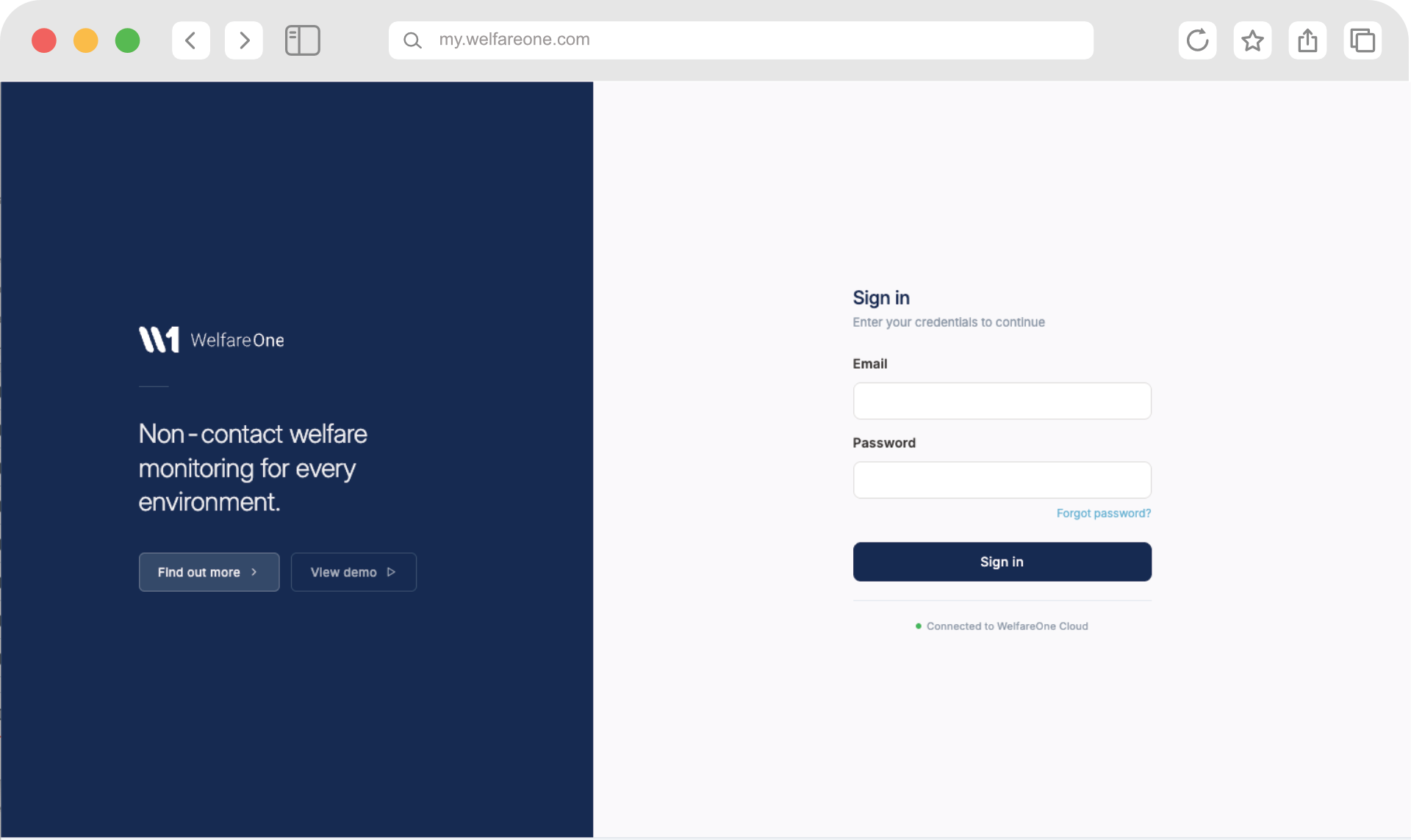 The Welfare One cloud dashboard, used for multi-site oversight.