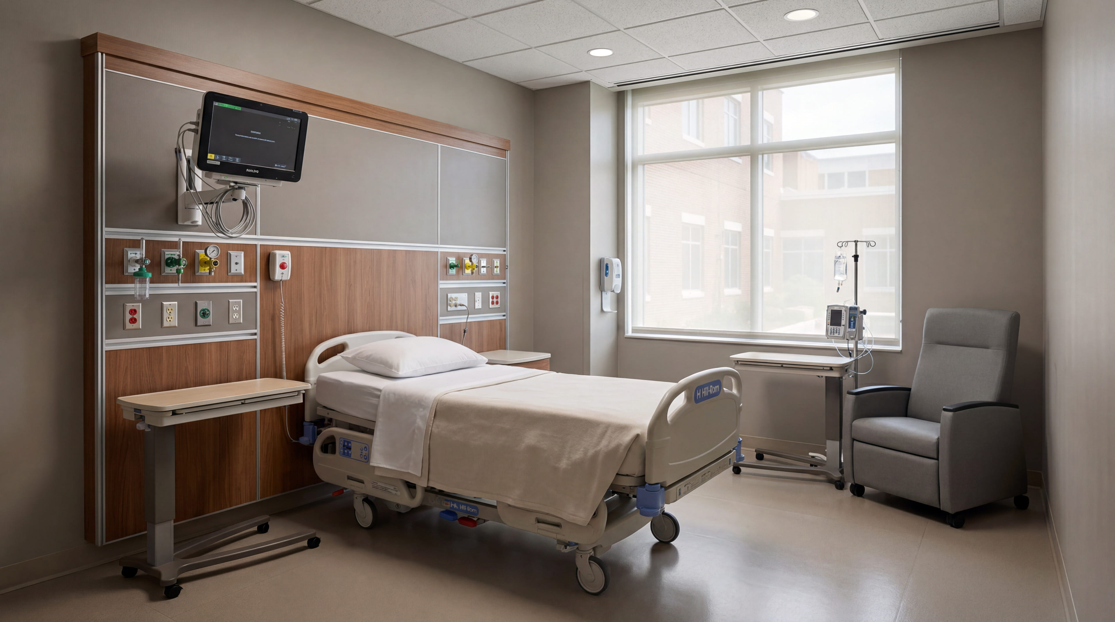 A calm, unoccupied inpatient monitoring bay.